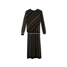 Women's Knitted Colourful Diagonal Stripe Long Dress